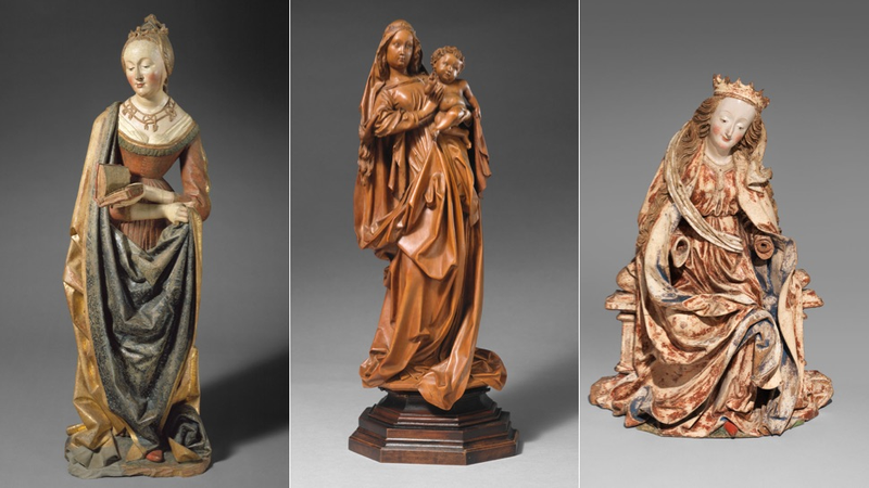 Photos: Met Museum. Left to right, Saint Barbara, ca. 1490, The Cloisters Collection, 1955; Purchase, Standing Virgin and Child, ca. 1470, The Cloisters Collection and Lila Acheson Wallace Gift, 1996; Enthroned Virgin, ca. 1490–1500, The Cloisters Collection, 2010.